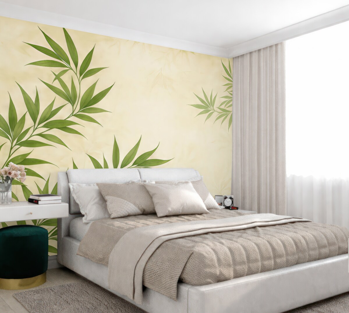 Fototapeta Gałązki roślin, bambus, styl retro, tekstura tła, kolor żółty, zielony.