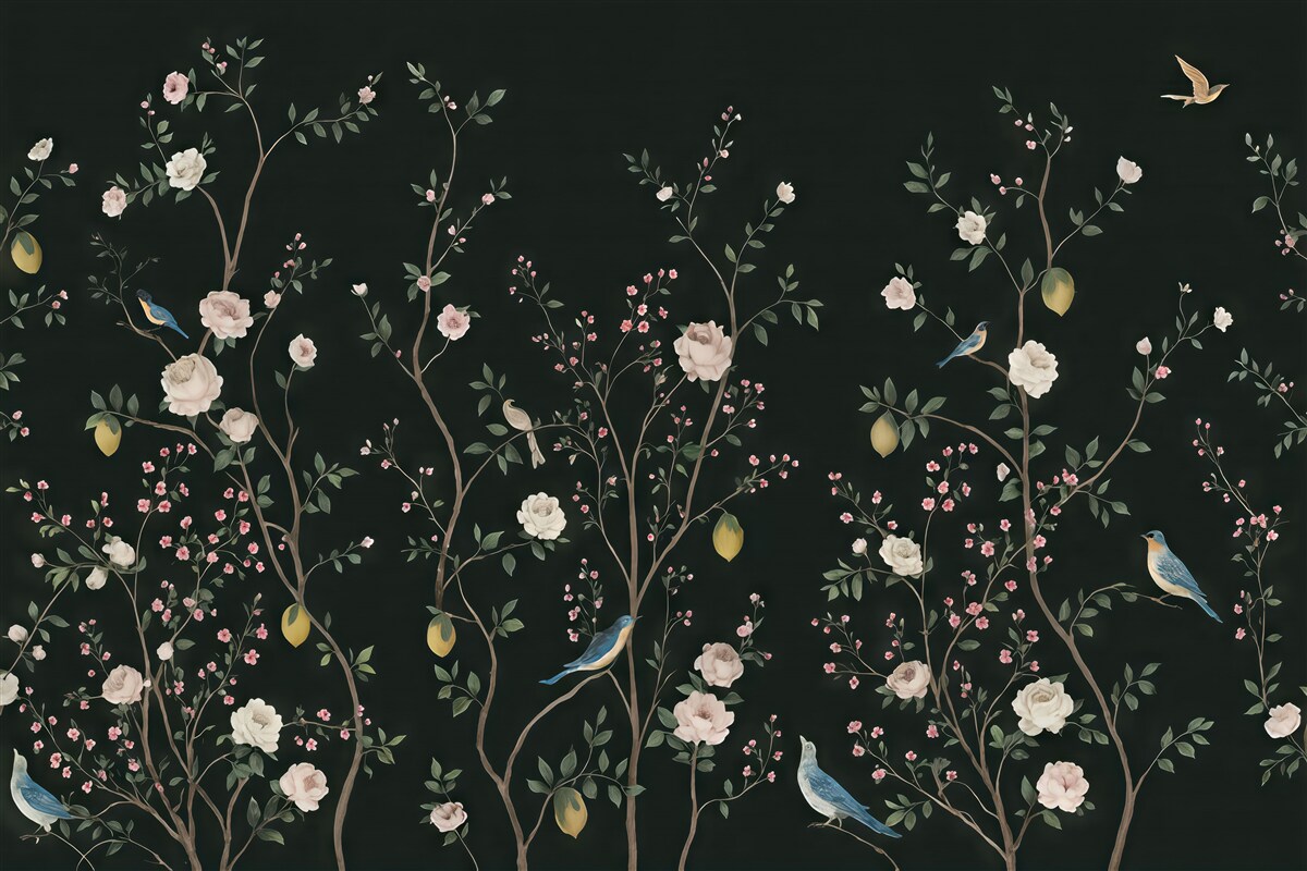 Fototapeta Niewielkie gałązki kwiatów na zielonym tle.