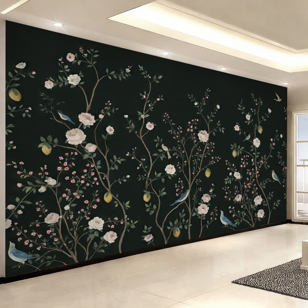 Fototapeta Niewielkie gałązki kwiatów na zielonym tle.