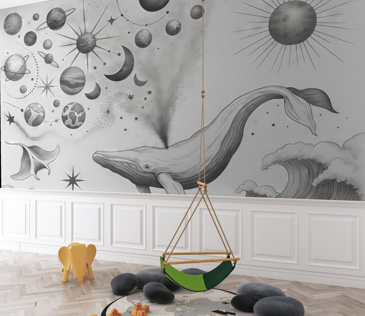 Fototapeta Wieloryb unoszący się przez kosmiczne cuda.