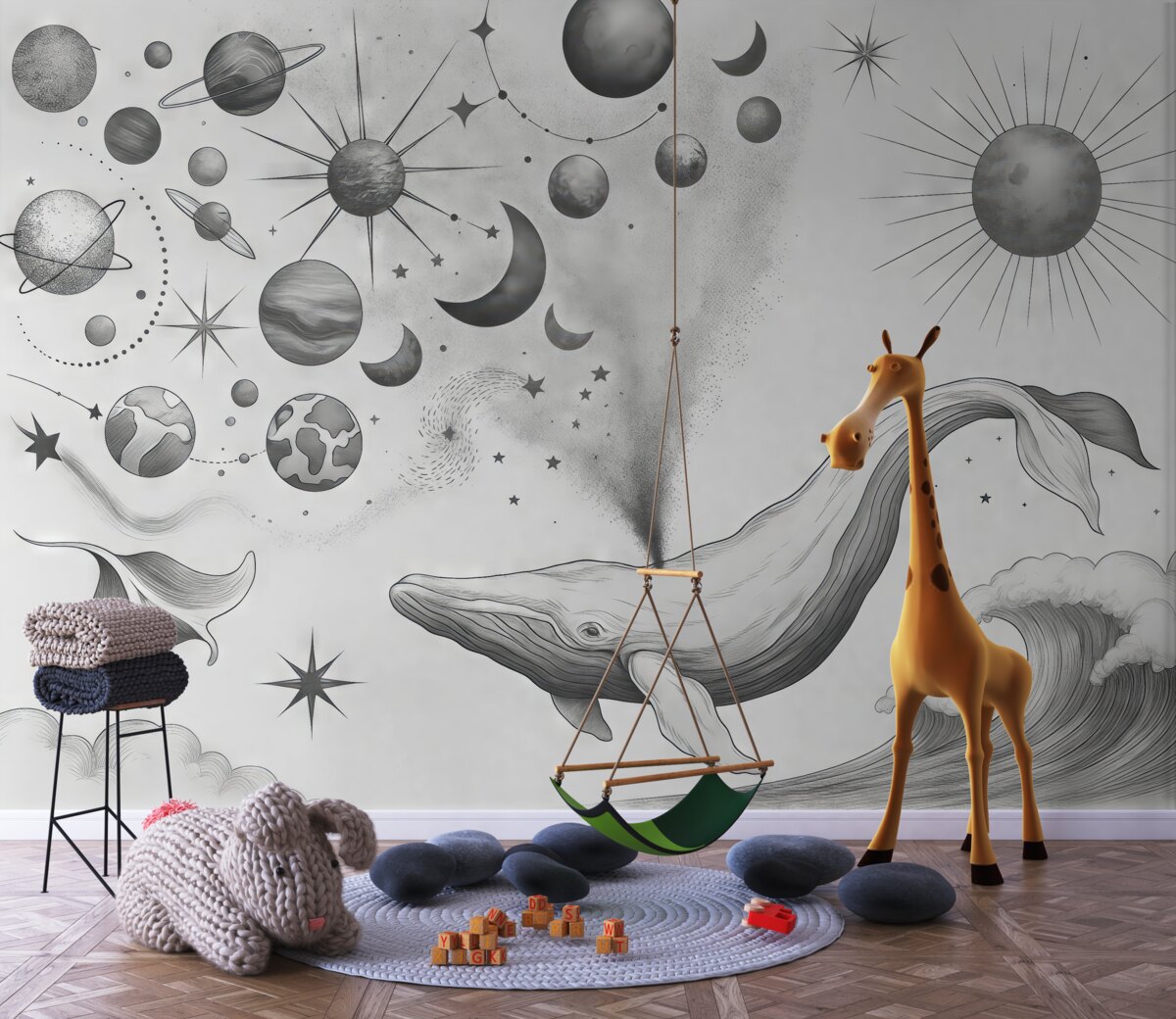 Fototapeta Wieloryb unoszący się przez kosmiczne cuda.