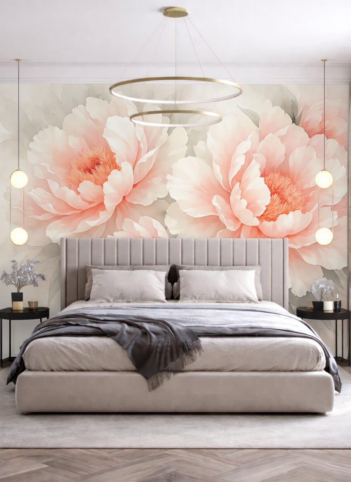 Fototapeta Kwiaty są spore, subtelnie różowe.