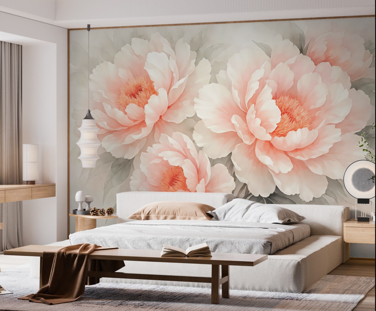 Fototapeta Kwiaty są spore, subtelnie różowe.