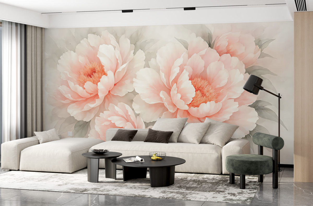 Fototapeta Kwiaty są spore, subtelnie różowe.