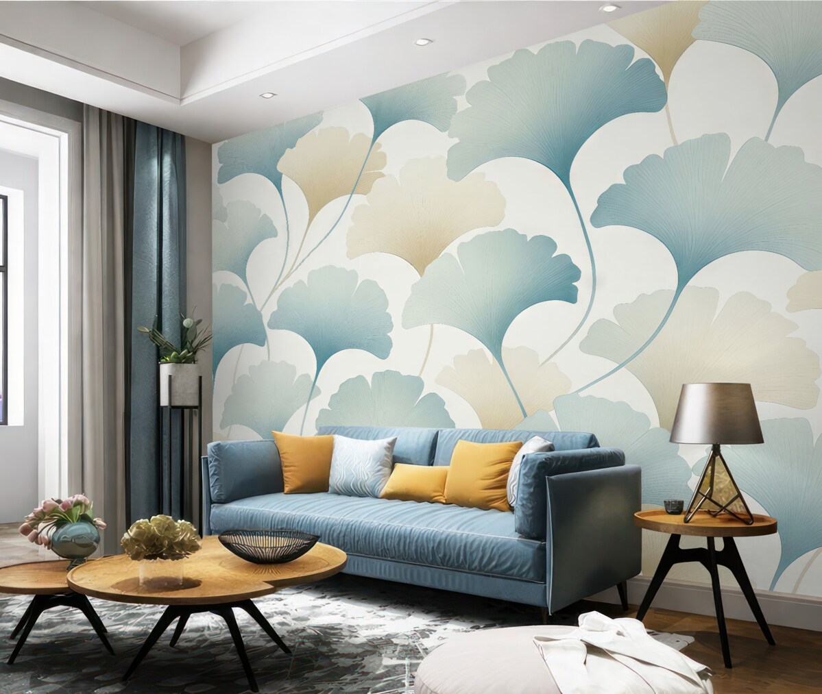 Fototapeta Liście Konga w odcieniach niebieskiego i beżowego