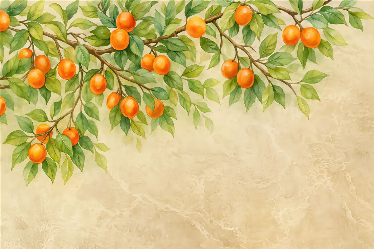 Fototapeta gałązki z mandarynkami na jasnym tle