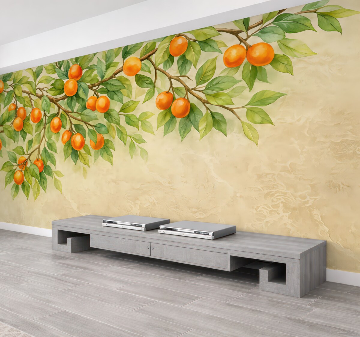 Fototapeta gałązki z mandarynkami na jasnym tle