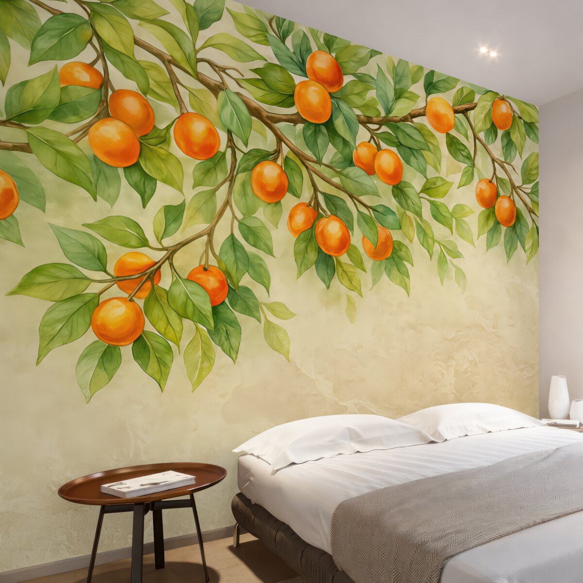 Fototapeta gałązki z mandarynkami na jasnym tle