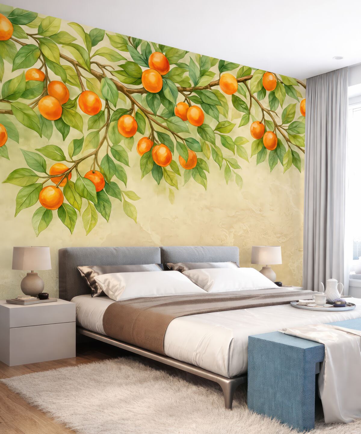 Fototapeta gałązki z mandarynkami na jasnym tle