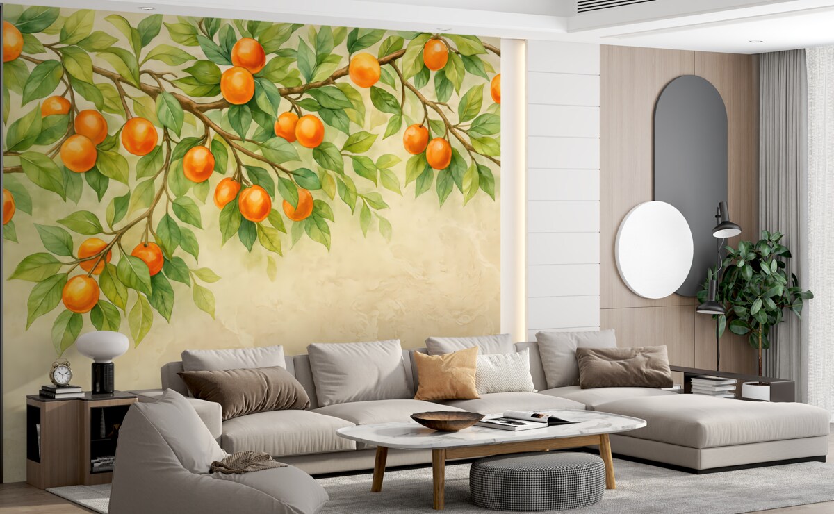 Fototapeta gałązki z mandarynkami na jasnym tle