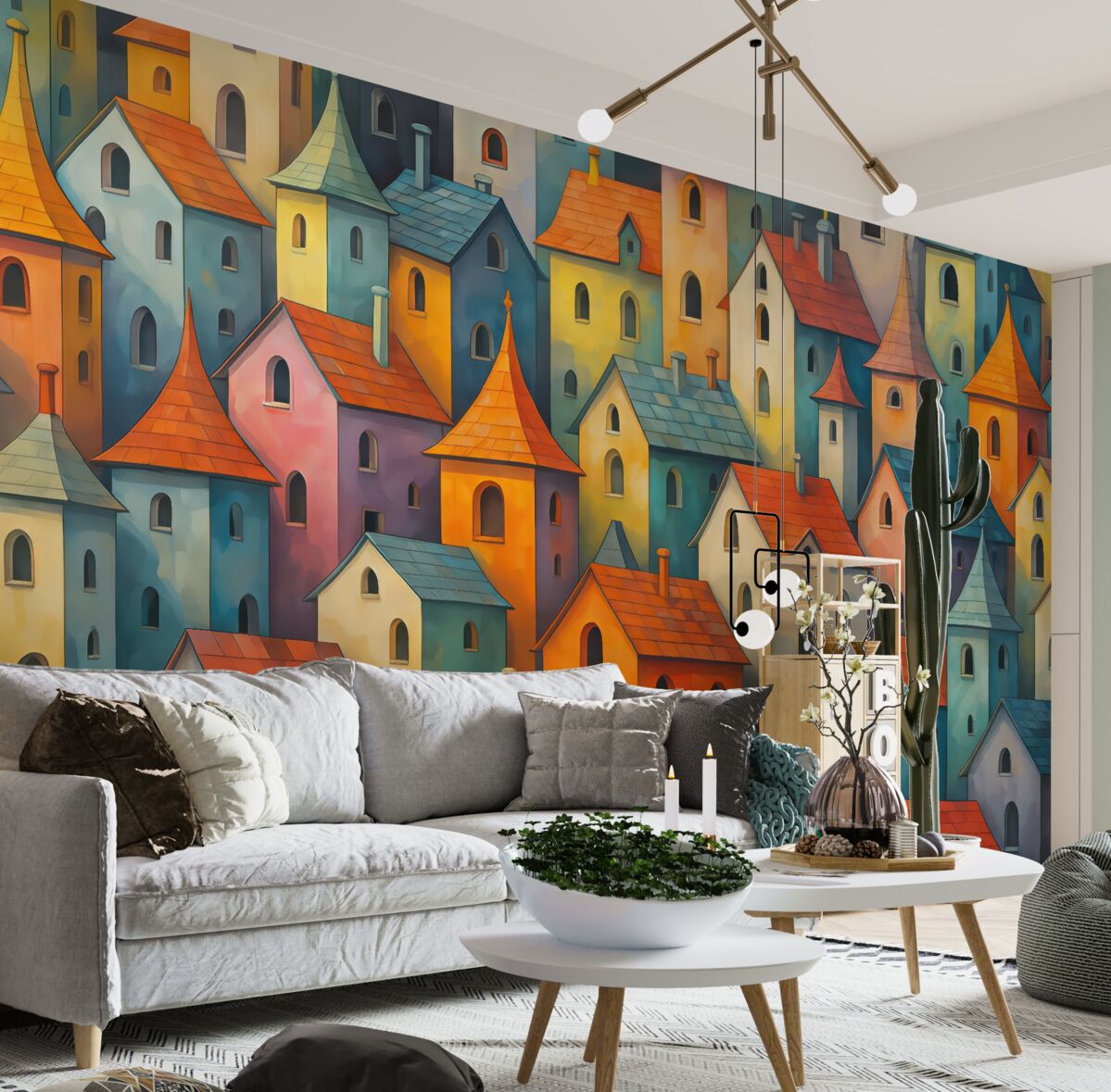 Fototapeta Kolorowe, jasne budynki, nawiązujące do malarstwa z ruchami pędzla.