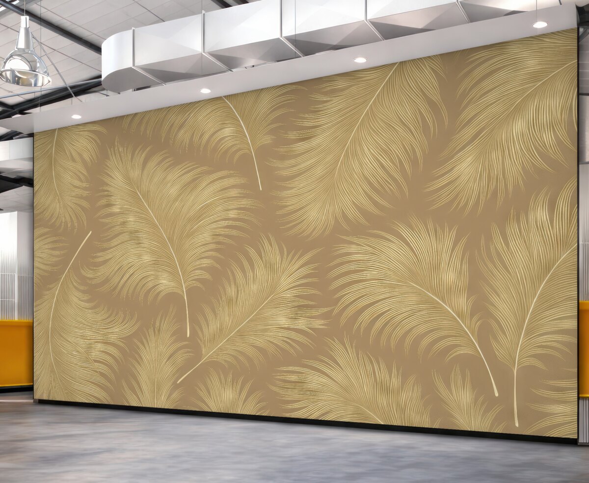 Fototapeta Tapeta roślinna z wyraźnym białym konturem tropikalnych liści na brązowo-czerwonym tle.