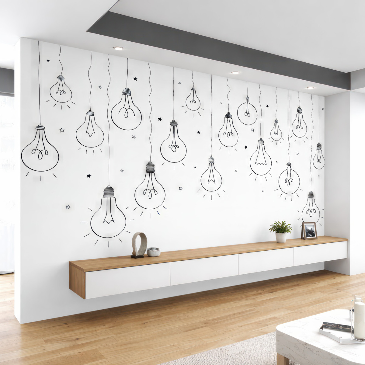 Fototapeta Ilustrowanie żarówek czarnymi kreskami.