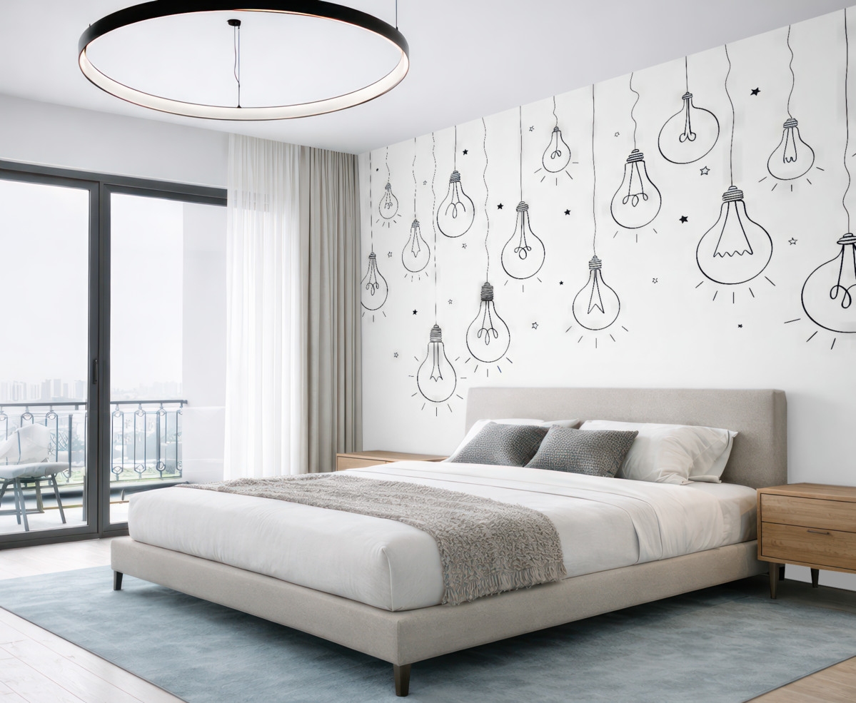 Fototapeta Ilustrowanie żarówek czarnymi kreskami.