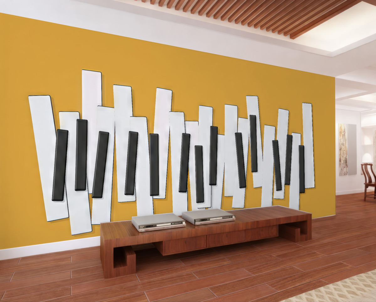 Fototapeta Klawisze pianina, czarne, białe, złote.