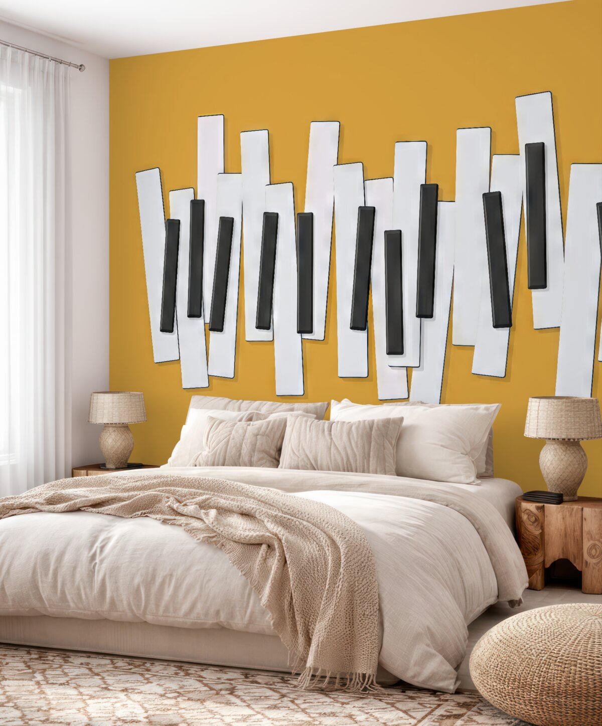 Fototapeta Klawisze pianina, czarne, białe, złote.