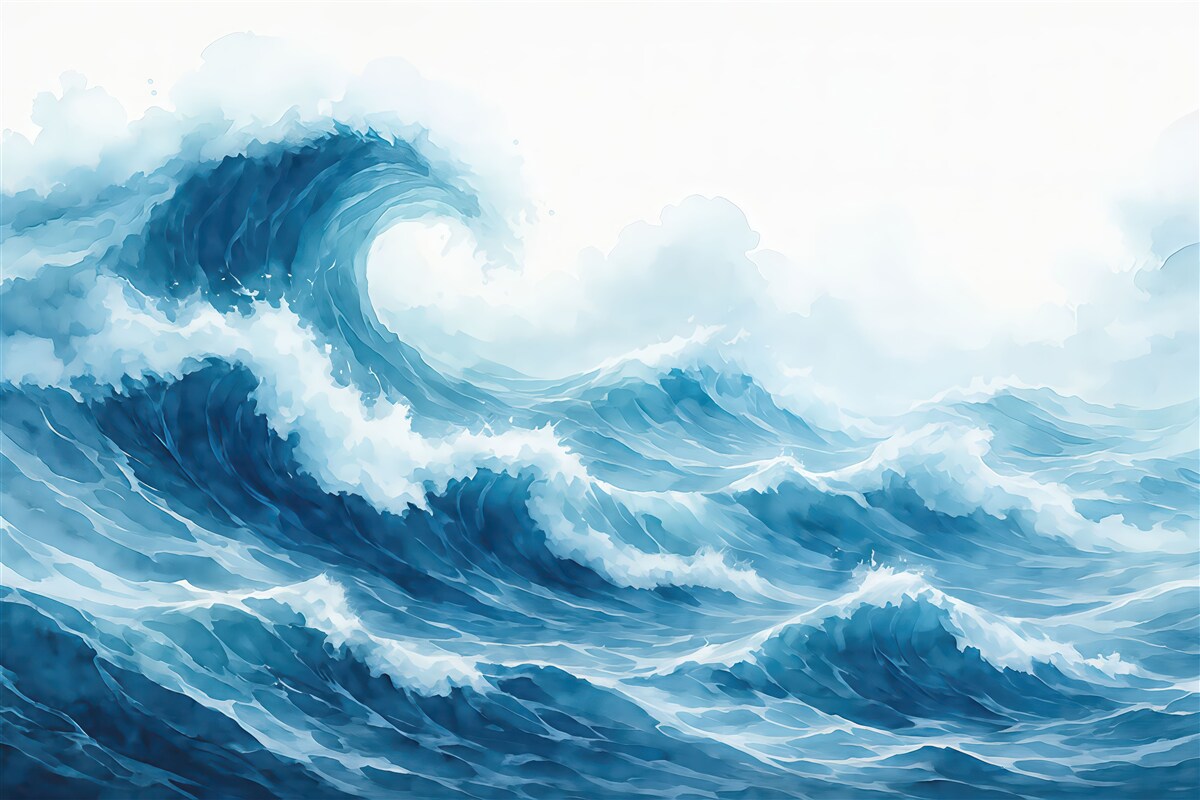 Fototapeta Akwarela fal morskich, odcień niebieski.