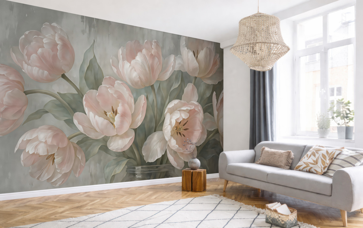 Fototapeta Tulipany w odcieniu różowym w stylu retro.