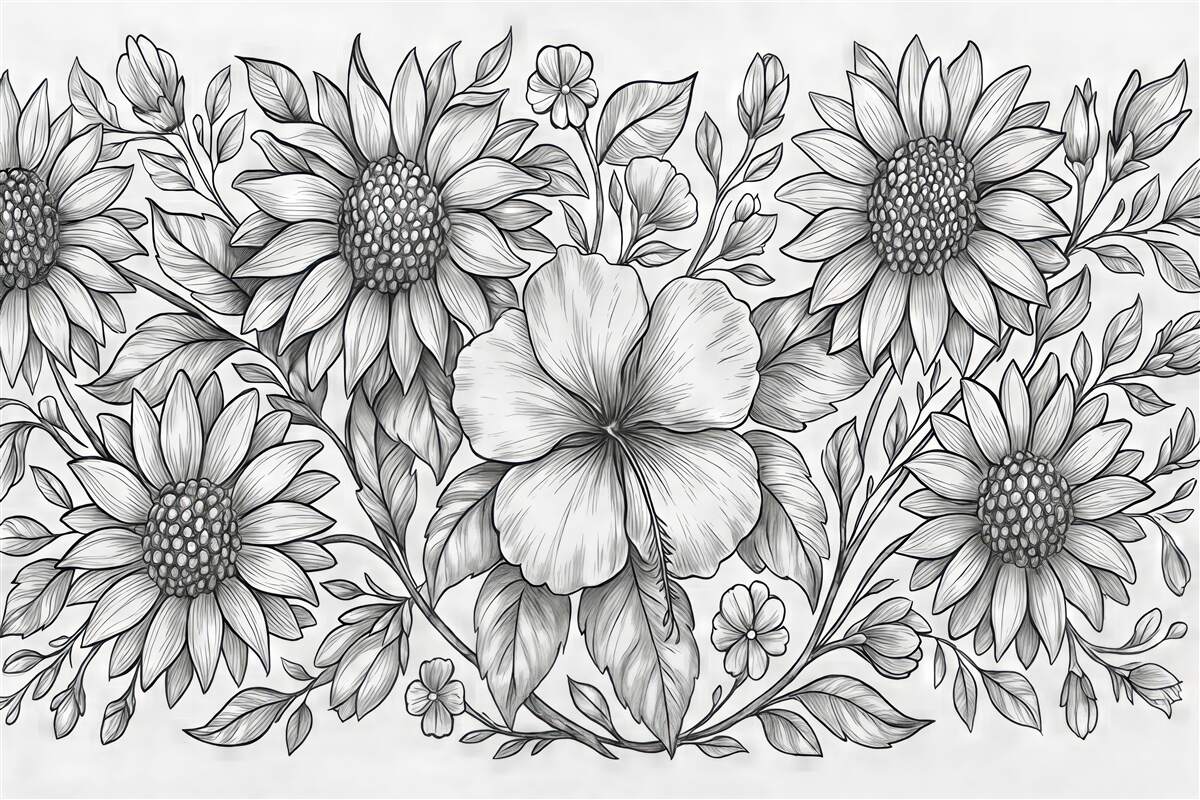 Fototapeta Kwiaty szkicowane ołówkiem.