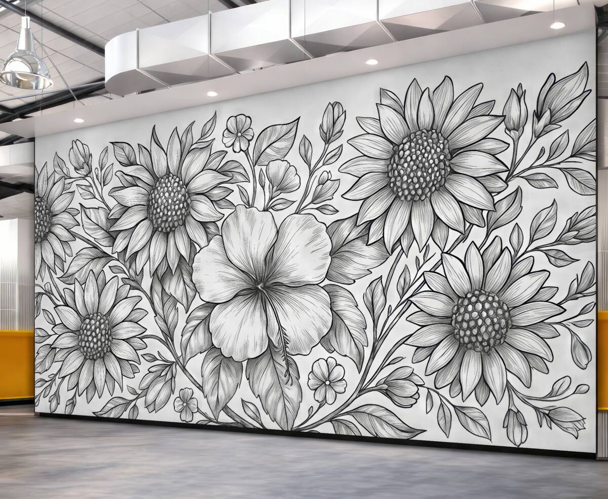 Fototapeta Kwiaty szkicowane ołówkiem.