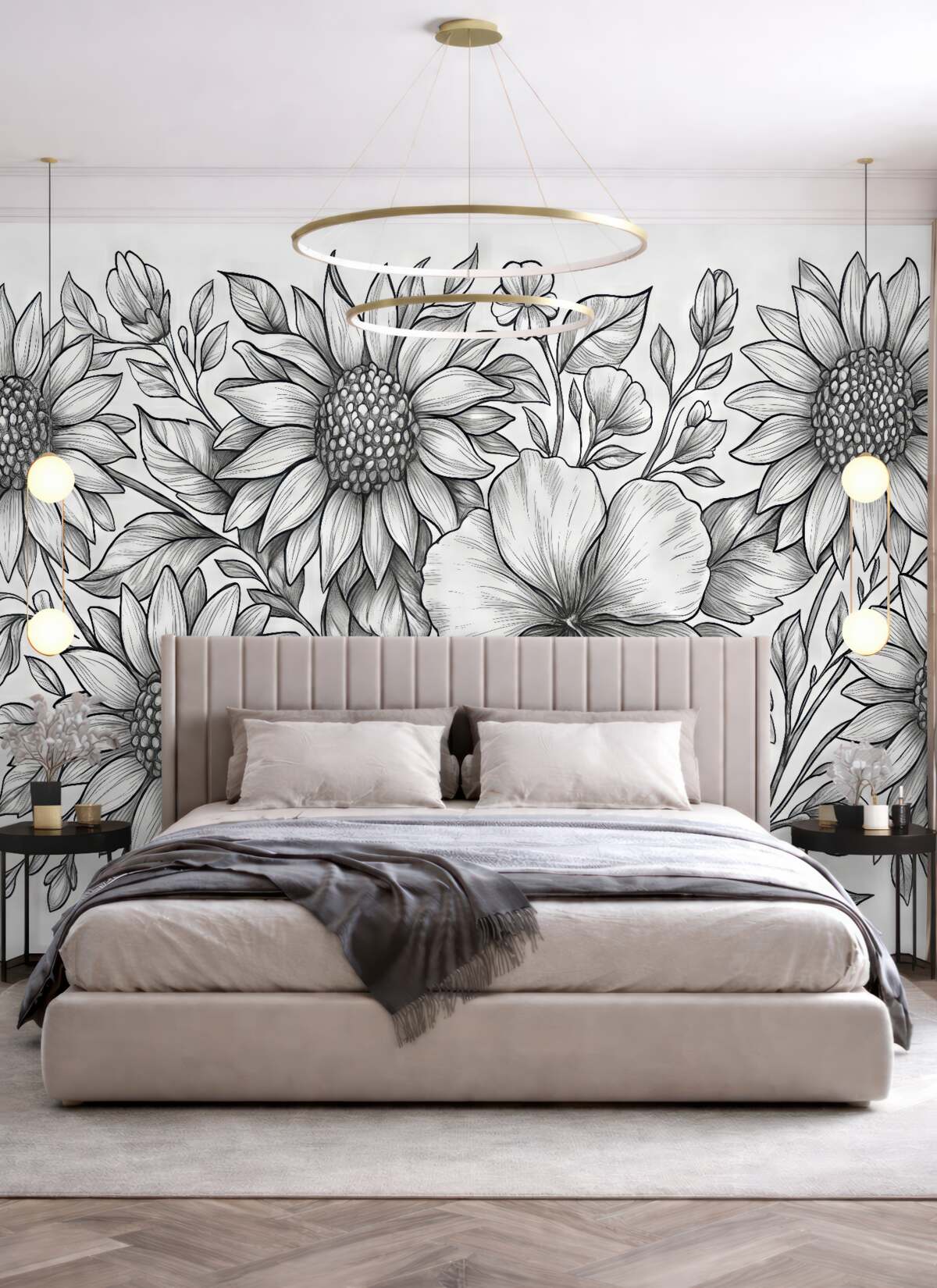 Fototapeta Kwiaty szkicowane ołówkiem.