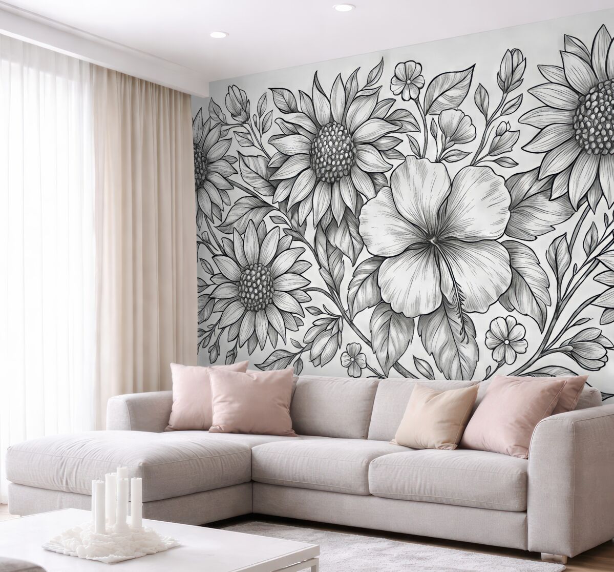 Fototapeta Kwiaty szkicowane ołówkiem.