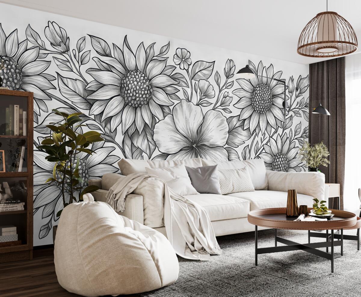 Fototapeta Kwiaty szkicowane ołówkiem.