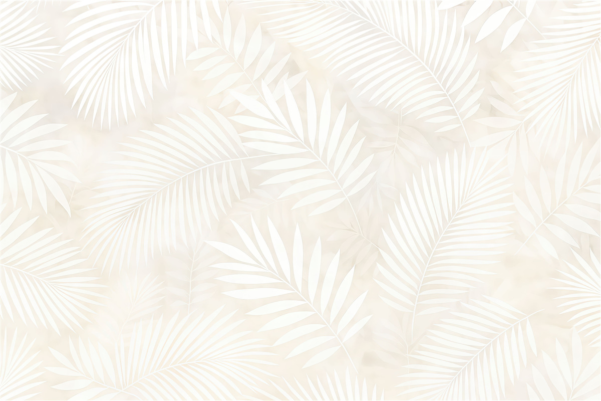 Fototapeta Białe liście palm na jasnym tle.