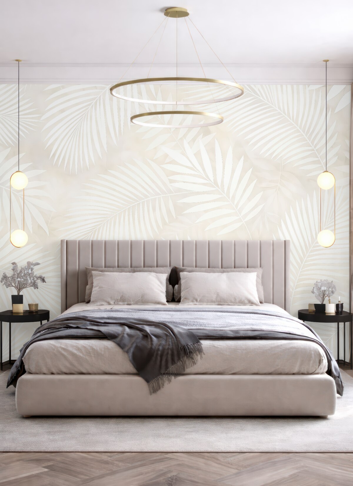 Fototapeta Białe liście palm na jasnym tle.