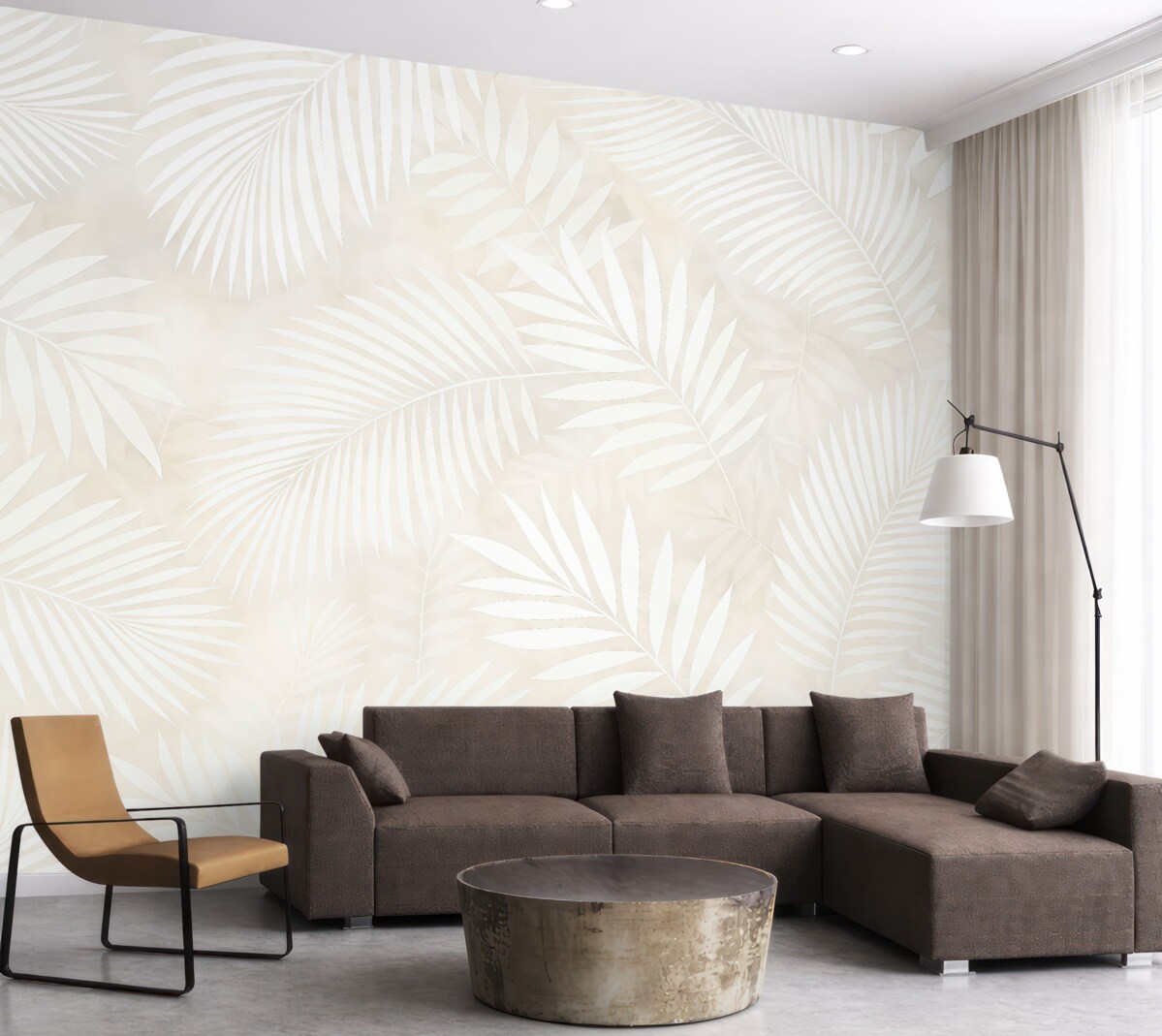 Fototapeta Białe liście palm na jasnym tle.