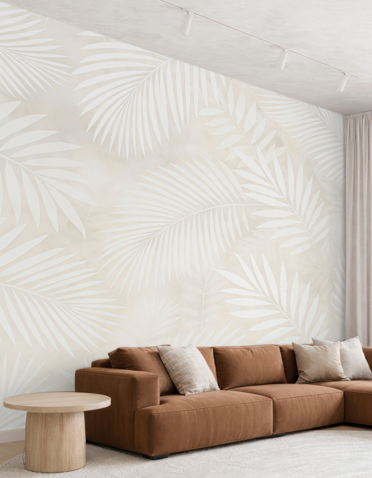 Fototapeta Białe liście palm na jasnym tle.