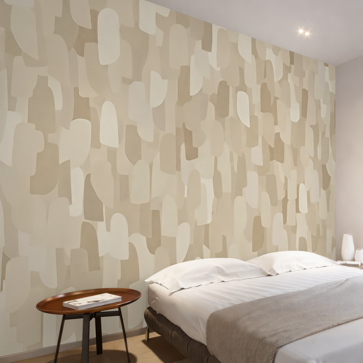 Fototapeta Abstrakcyjna nowoczesna tapeta artystyczna w tonacjach beżu naśladująca barwne akcenty, do eleganckiego urządzenia wnętrz.