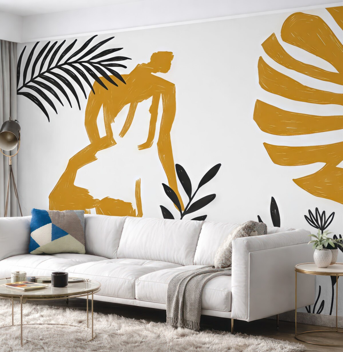 Fototapeta Abstrakcyjna plama dziewczynki i roślinności, barwa czarna i żółta.