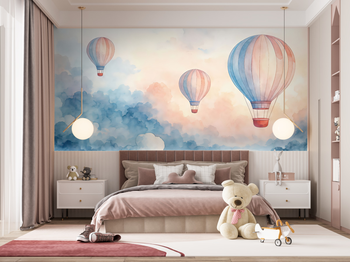 Fototapeta Balony akwarelowe w obłokach.