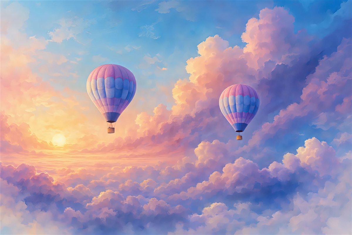 Fototapeta Jasne obłoki i baloniki.