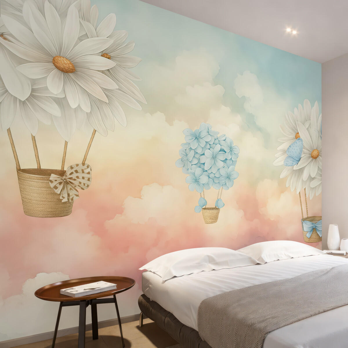 Fototapeta Niebo w farbach akwarelowych i baloniki kwiatowe.