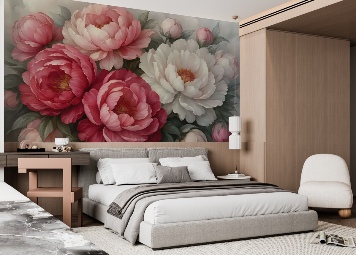 Fototapeta Rozkwitające malowane piwonie.