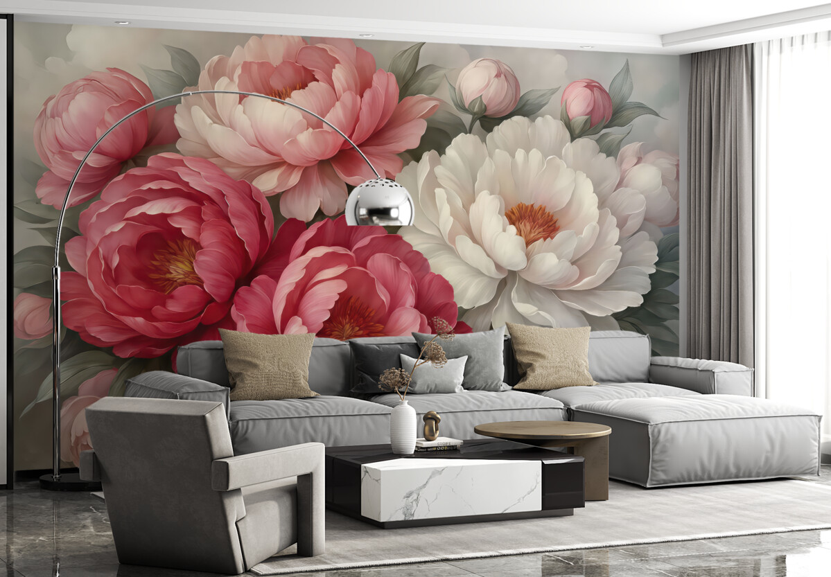 Fototapeta Rozkwitające malowane piwonie.