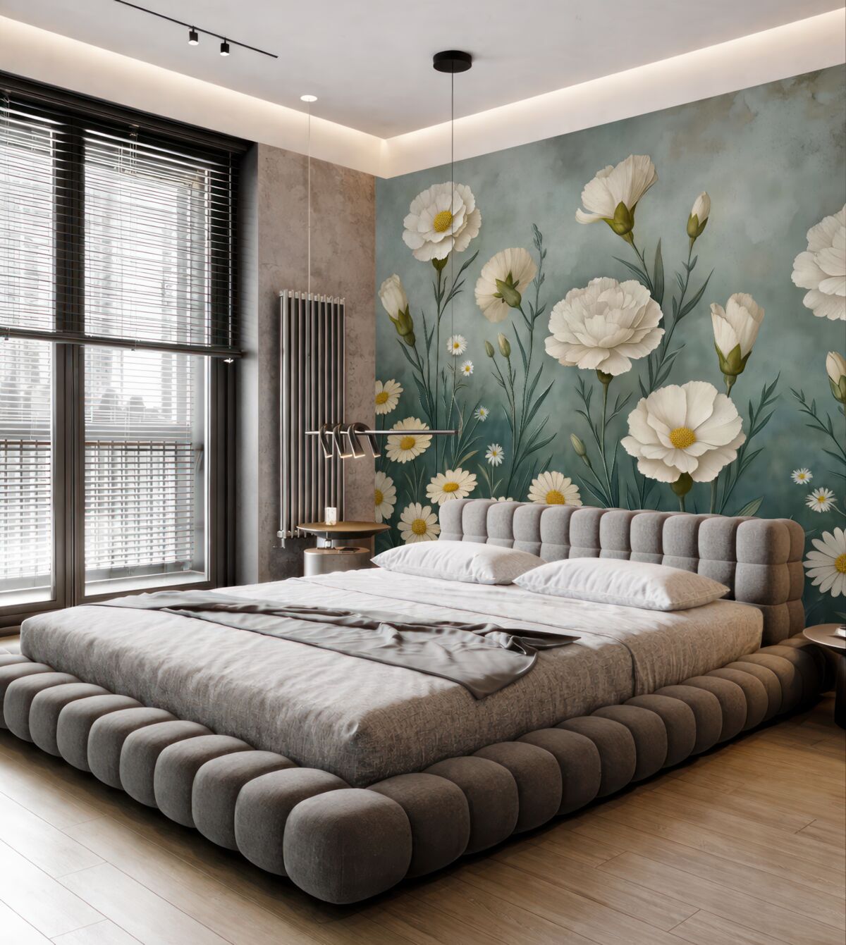 Fototapeta Goździki oraz stokrotki na ciemnym tle.