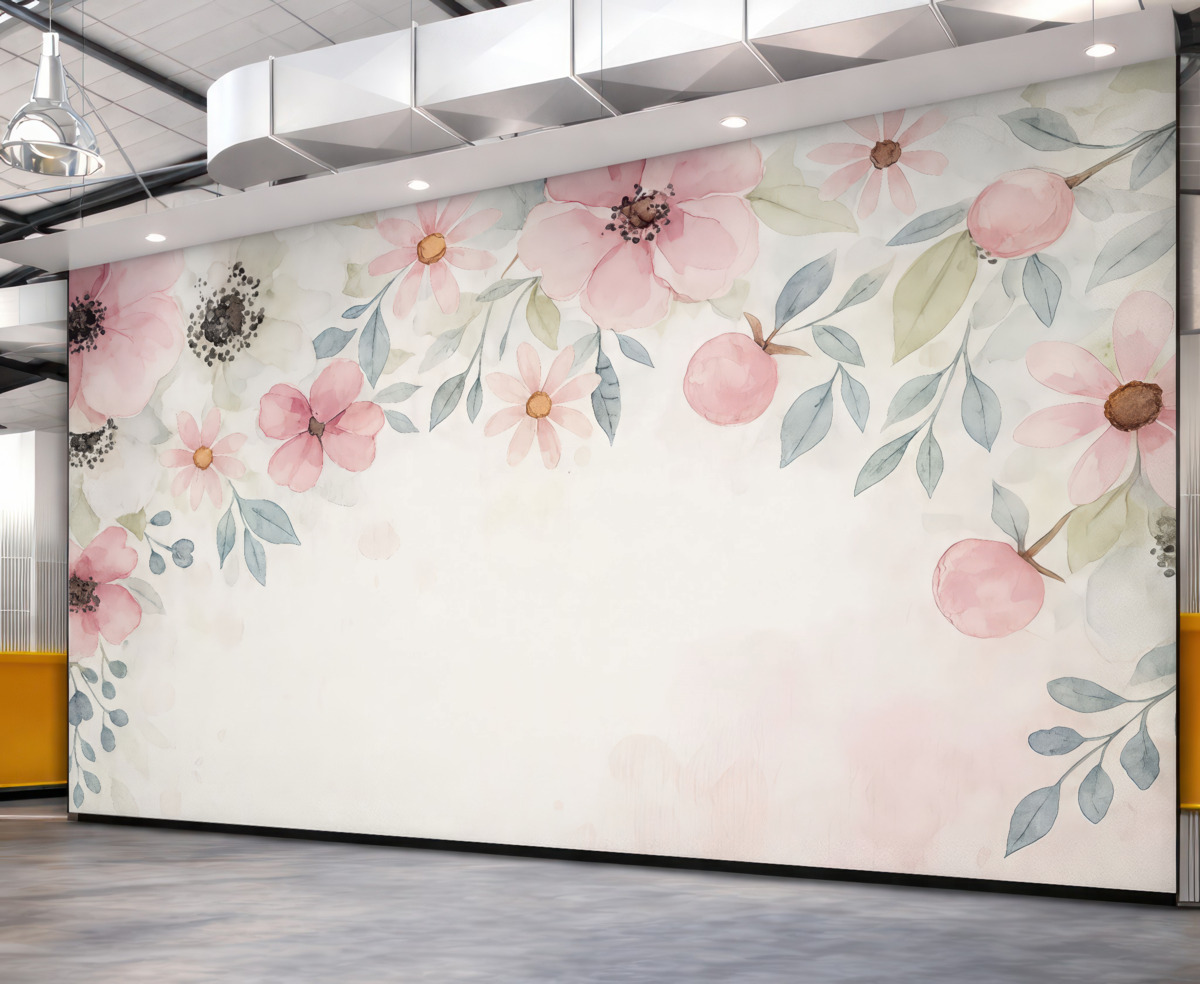 Fototapeta ogromne kwiaty, kwiaty z wysokiego punktu, kwiaty łąkowe, technika akwarelowa