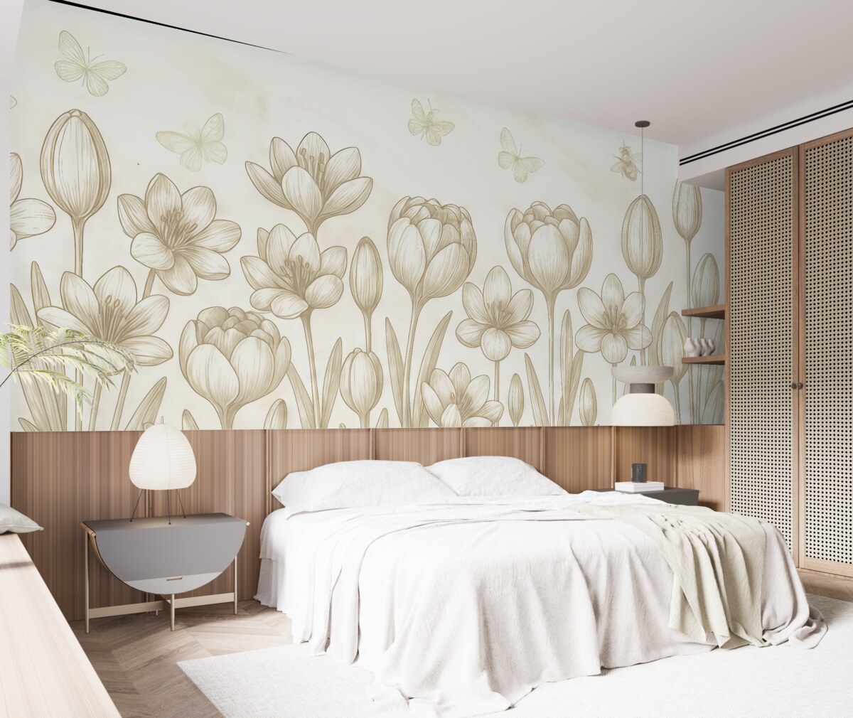 Fototapeta malowane kwiaty, tulipany, rośliny na szarym tle