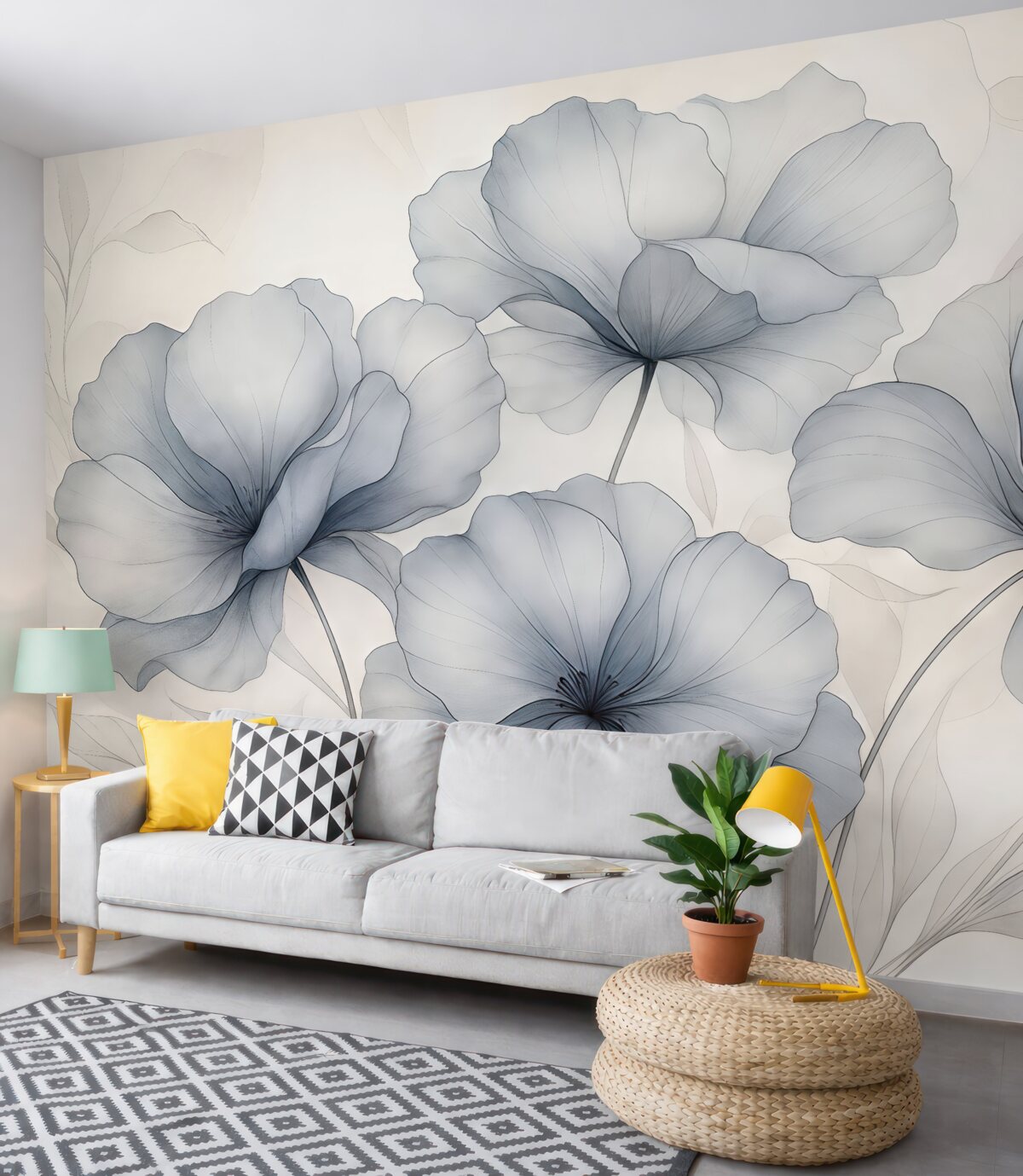 Fototapeta Abstrakcyjne rośliny na betonowej murze.