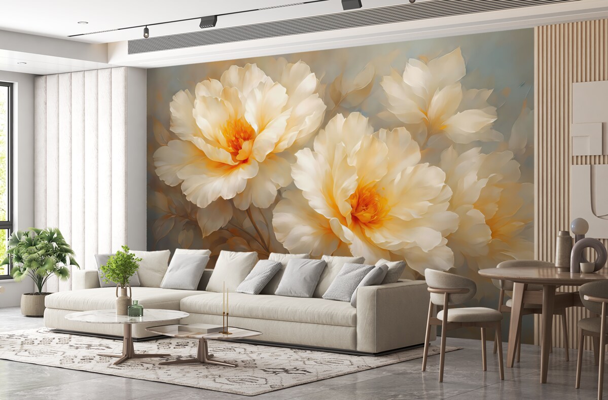 Fototapeta Para dużych białych kwiatów na szaro-niebieskim tle.