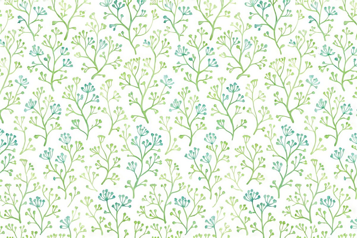 Fototapeta Wzór kwiatowy w stylistyce akwarelowej w odcieniach zieleni i turkusu na jasnym tle.