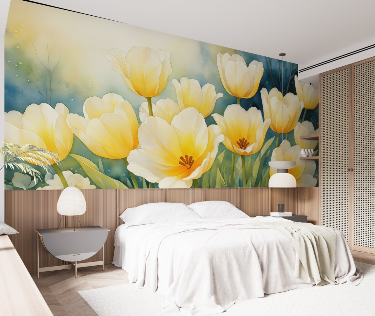 Fototapeta Tulipany w kolorze żółtym, akwarela