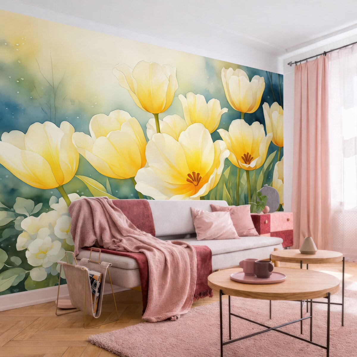 Fototapeta Tulipany w kolorze żółtym, akwarela