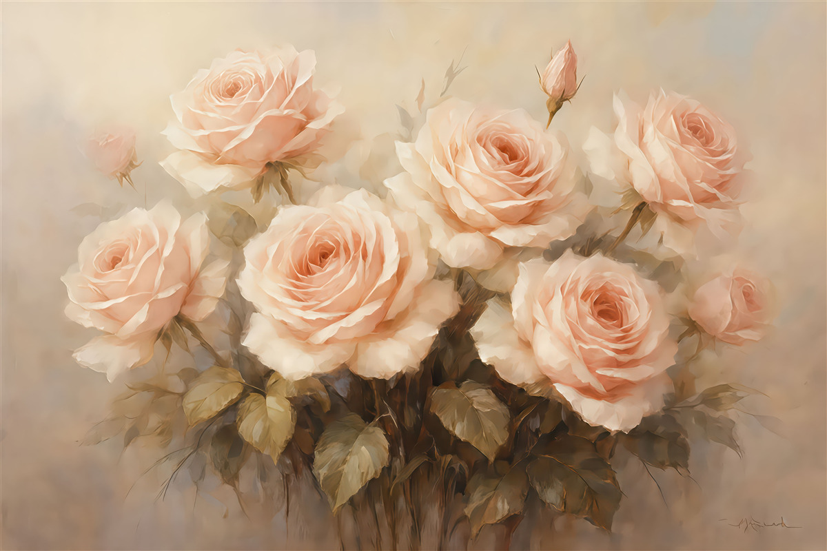 Fototapeta Obraz olejny naśladujący różowe róże.