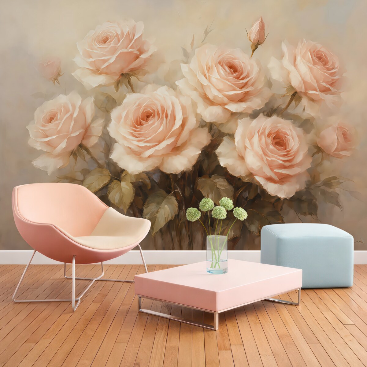 Fototapeta Obraz olejny naśladujący różowe róże.