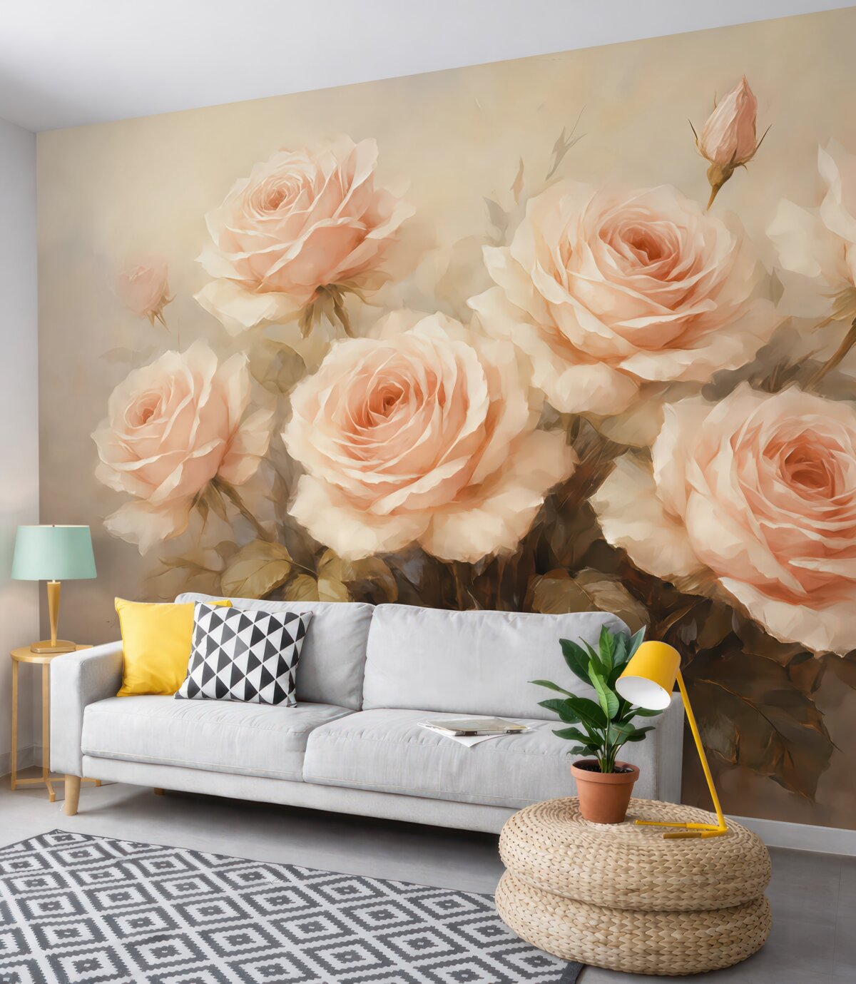 Fototapeta Obraz olejny naśladujący różowe róże.