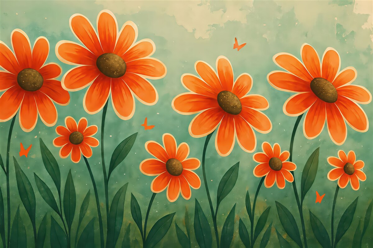 Fototapeta Pomarańczowe kwiaty stokrotek.